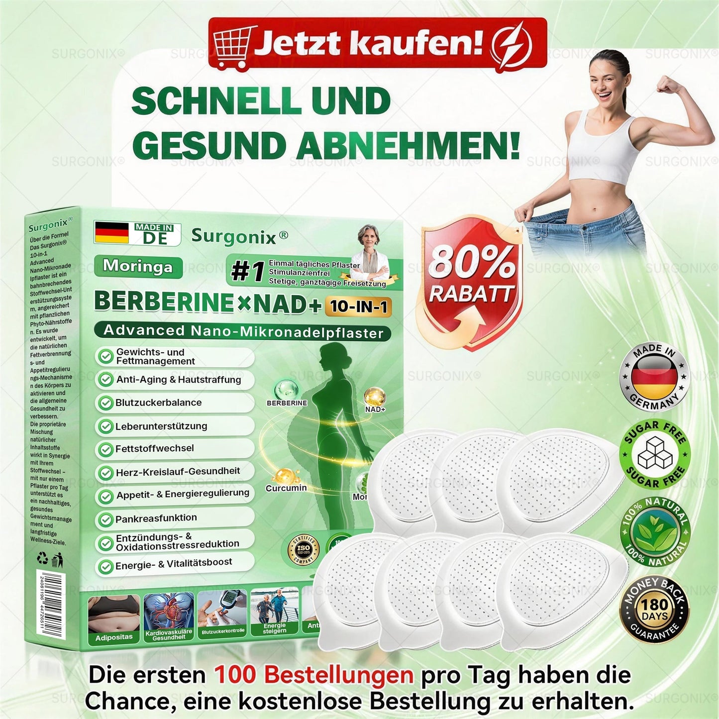 𝗢ffizieller Shop | 𝖲𝗎𝗋𝗀𝗈ᴎɪxⓇ 👨🏼‍⚕️ 𝗠𝗼𝗿𝗶𝗻𝗴a · 𝗕erberin ＆ NAD＋10-IN-1 𝗙ortschrittliches 𝗡ano-Mikronadel-𝑷𝒇𝒍𝒂𝒔𝒕𝒆𝒓 (1x täglich, sichtbare Veränderungen in 7 Tagen) Für Adipositas, Herz-Kreislauf-Gesundheit, Diabetes, Schlafapnoe, Gelenkprobleme u.v.m